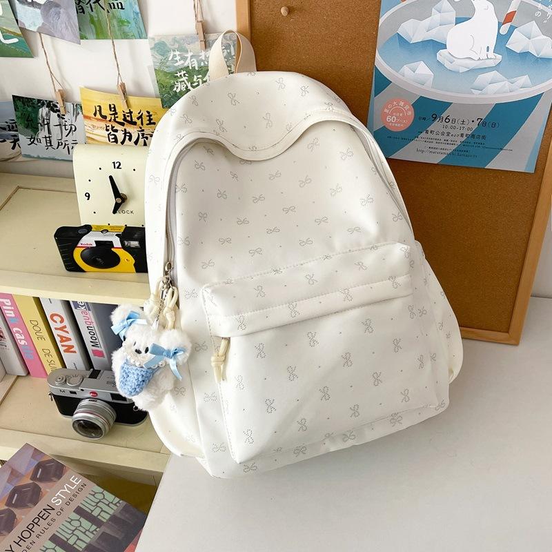 Schoolbag New Small Fresh Bow Backpack Women's Large Capacity Simple Versatile Student School Bag Leisure Travel Backpack