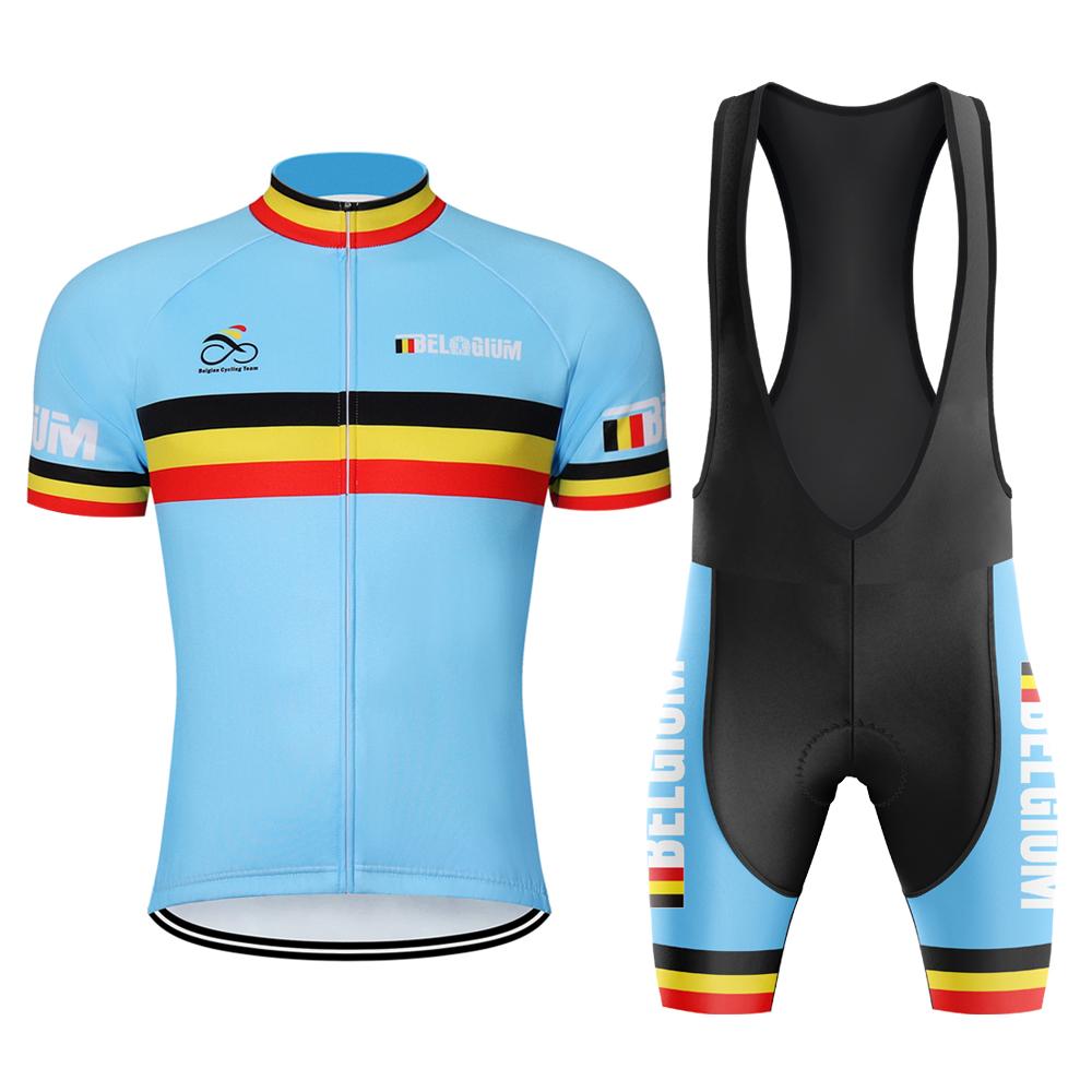2026 Belgio Ciclismo da Corsa Maglia Uomo Manica Corta Set Completo Bicicletta Mtb Abbigliamento Triathlon Retro Skinsuit Estivo Pantaloncini con Bretelle Blu