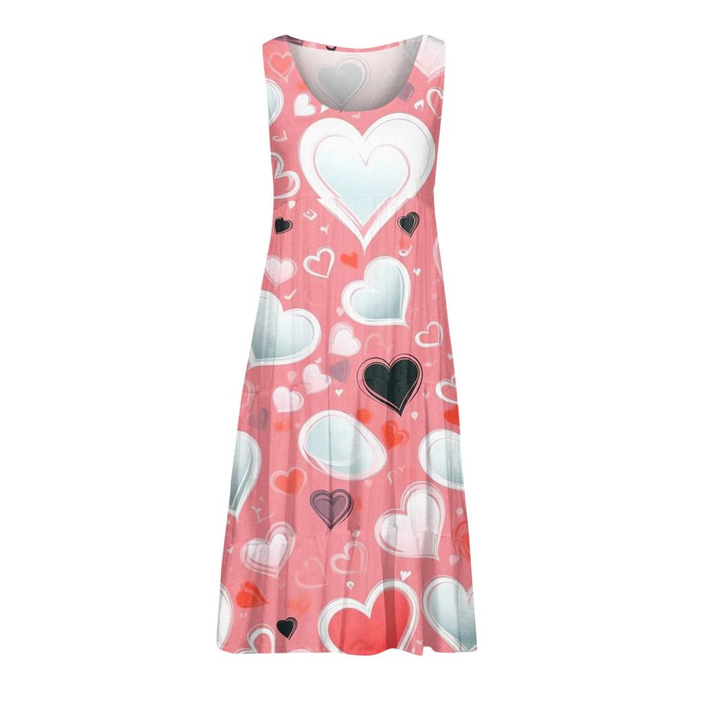 Women's Vest Dresses Summer Spring Pleated Bohemian Dresses Cute Sleeveless Flowing Beach Straight T-Shirt Tank Dresses Round Neck Dresses