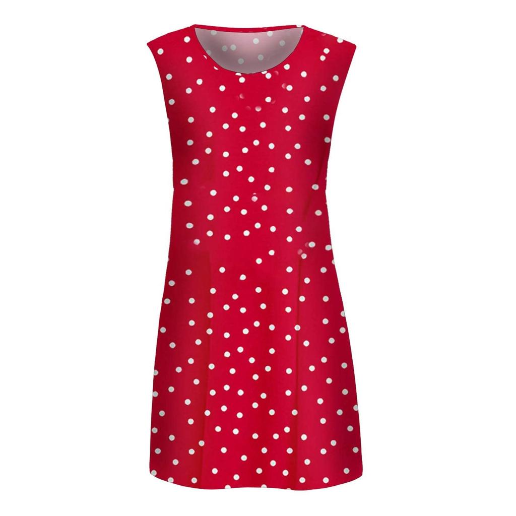 Fashion Womens Loose Sexy Summer Sleeveless Printed Round Neck  Dress