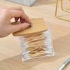 Cotton Swab Dispenser with Bamboo Lid Double Head Cotton Swabs Container Transparent Square Cotton Buds Toothpick Organizer