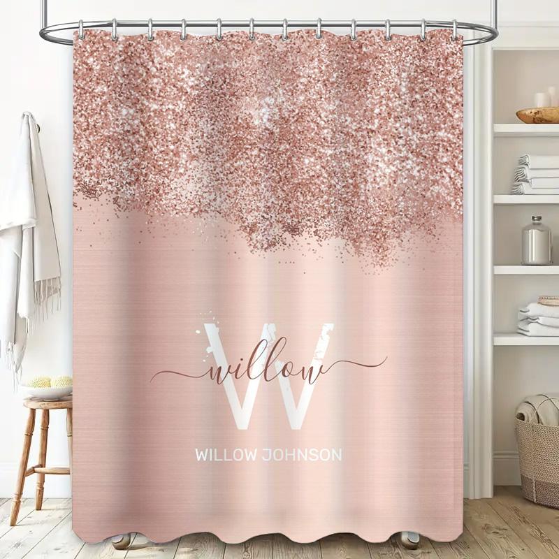 Custom Personalized Shower Curtain with Glitter Design for Bath Decor Modern Bathroom Accessories for Her Gift Idea
