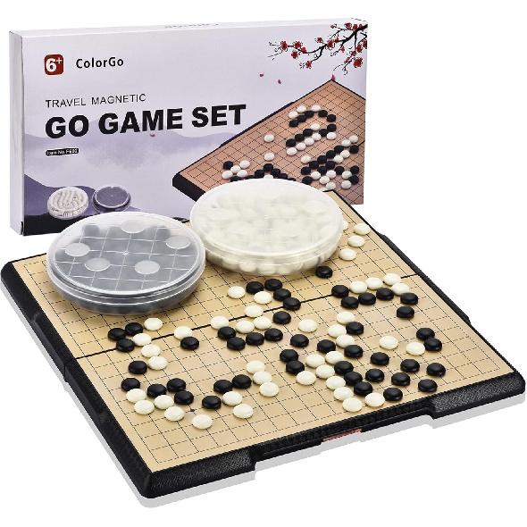 19x19 Go Board Game Set with Large Folding Travel Board (11.3-Inch) and Magnetic Plastic Stones Strategy Weiqi Games 19x19 Go Board Set
