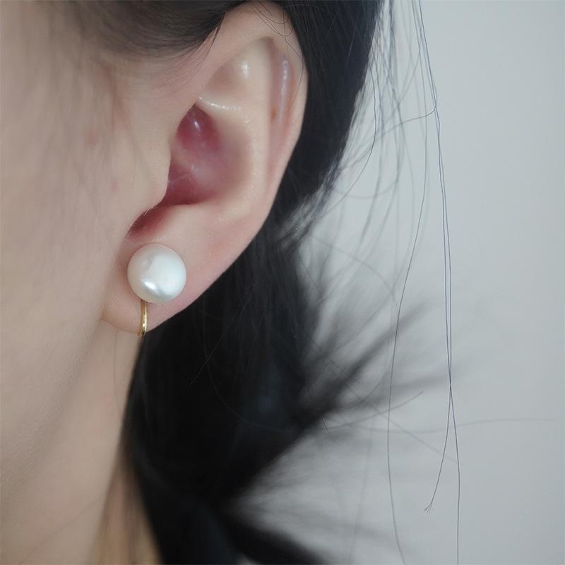Versatile Non-piercing-free Ear Clips with Mosquito Coil Tray Design, 11k Gold Accent Fashion Large Natural Freshwater Pearl Earrings for Women