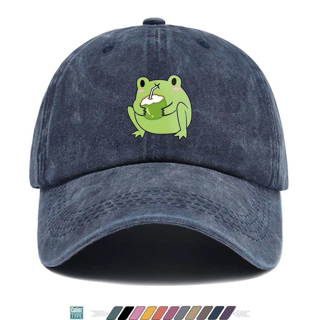 pc Coconut Milk Frog Print Baseball Cap Unisex Breathable Adjustable Duckbill Cap Suitable for All Seasons Multifunctional