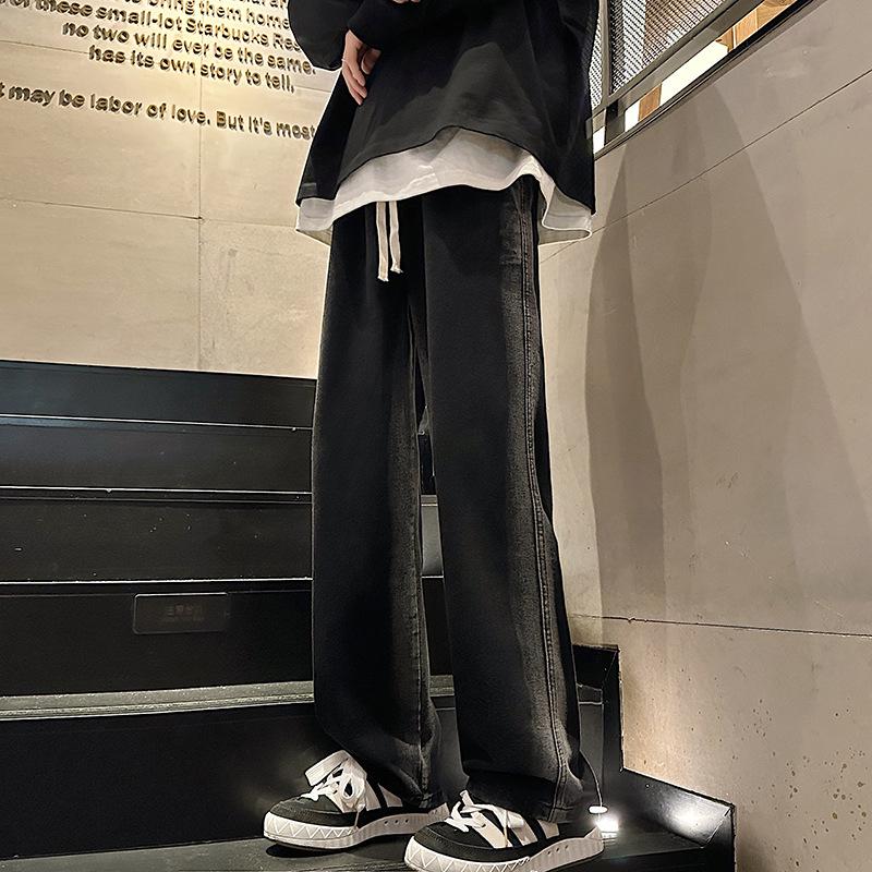 Pánské podzimní/zimní korejské volné džíny se širokými nohavicemi