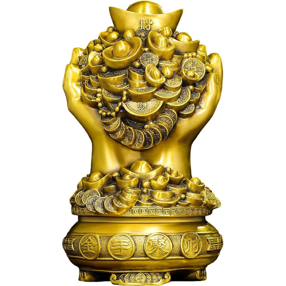 Brass Wealth Gathering Hand Feng Shui Statue – Symbol of Prosperity, Abundance & Financial Success, Figurine for Home, Office Desk or Shelf, Gift