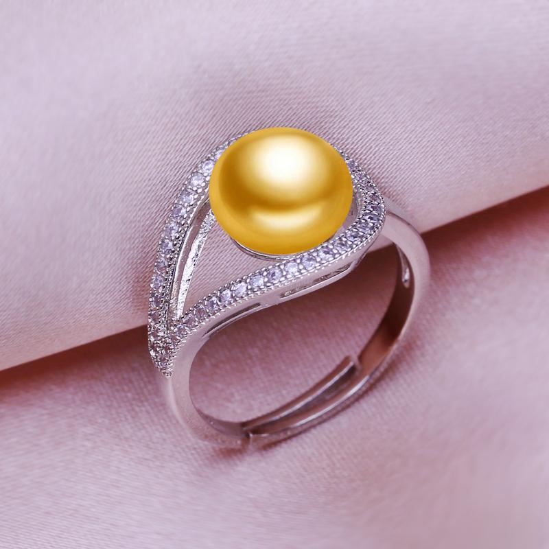 seniko Naturlige ferskvannsperleringer for kvinner mote kvinnelige cubic zirconia CZ ring perle smykker justerbar ring