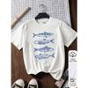 Summer Women's Loose T-Shirt, Fish Print, 100%Cotton White Short Sleeve Graphic Short Sleeve