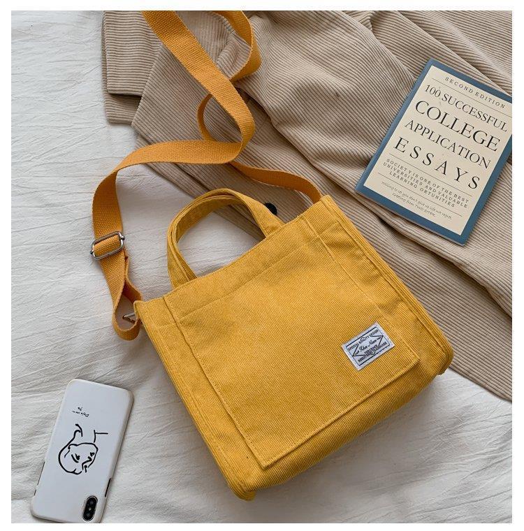 Fresh Girl Messenger Bag Corduroy Literary Schoolbag Large Capacity Square Messenger Bag