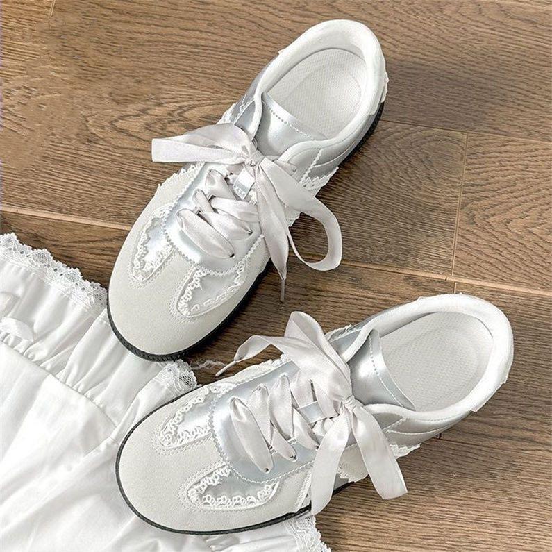 Серебряные туфли Dexun весна и осень новые туфли шнурки нишевые ретро кеды 35 серебряный