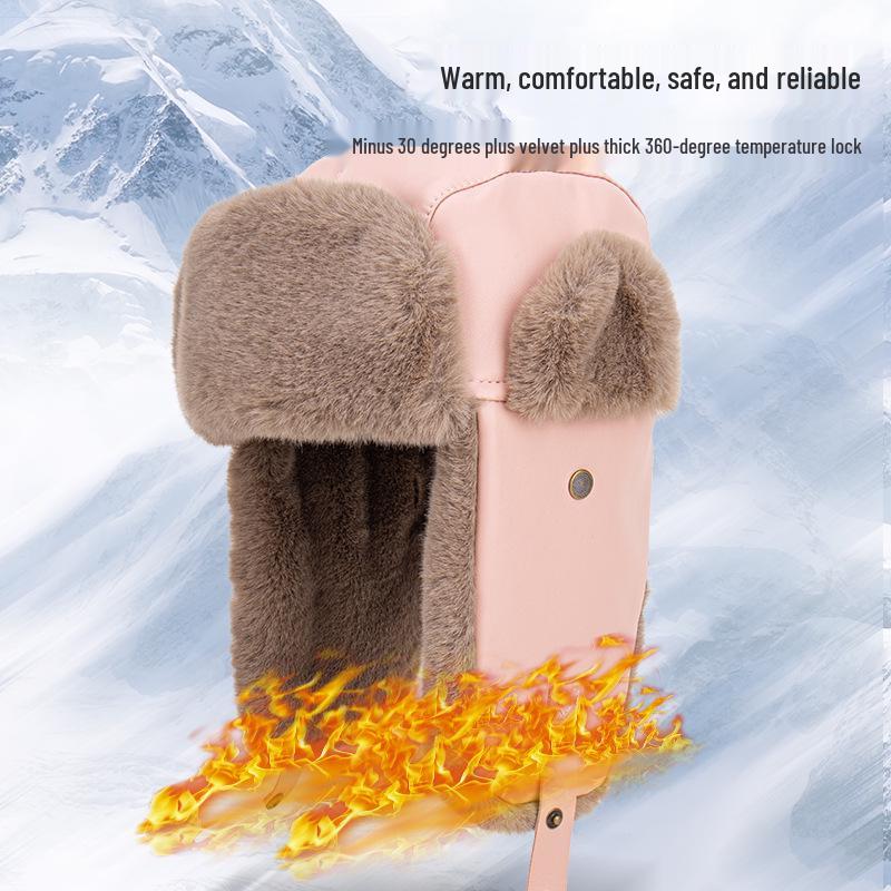 

Unisex Winter Ski Hat: Thick Leather & Velvet Lei Feng Style with Ear Protection for Outdoor Cycling M (56-58cm) чорний