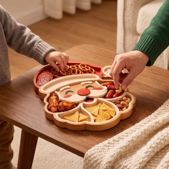 Festliche Nachmittagstee-Platte Weihnachtsbaum Servierplatte, Hölzerner Snack für Feiertagspartys, Mehrteilige Lebensmittel-Präsentations-Pinguin-Box