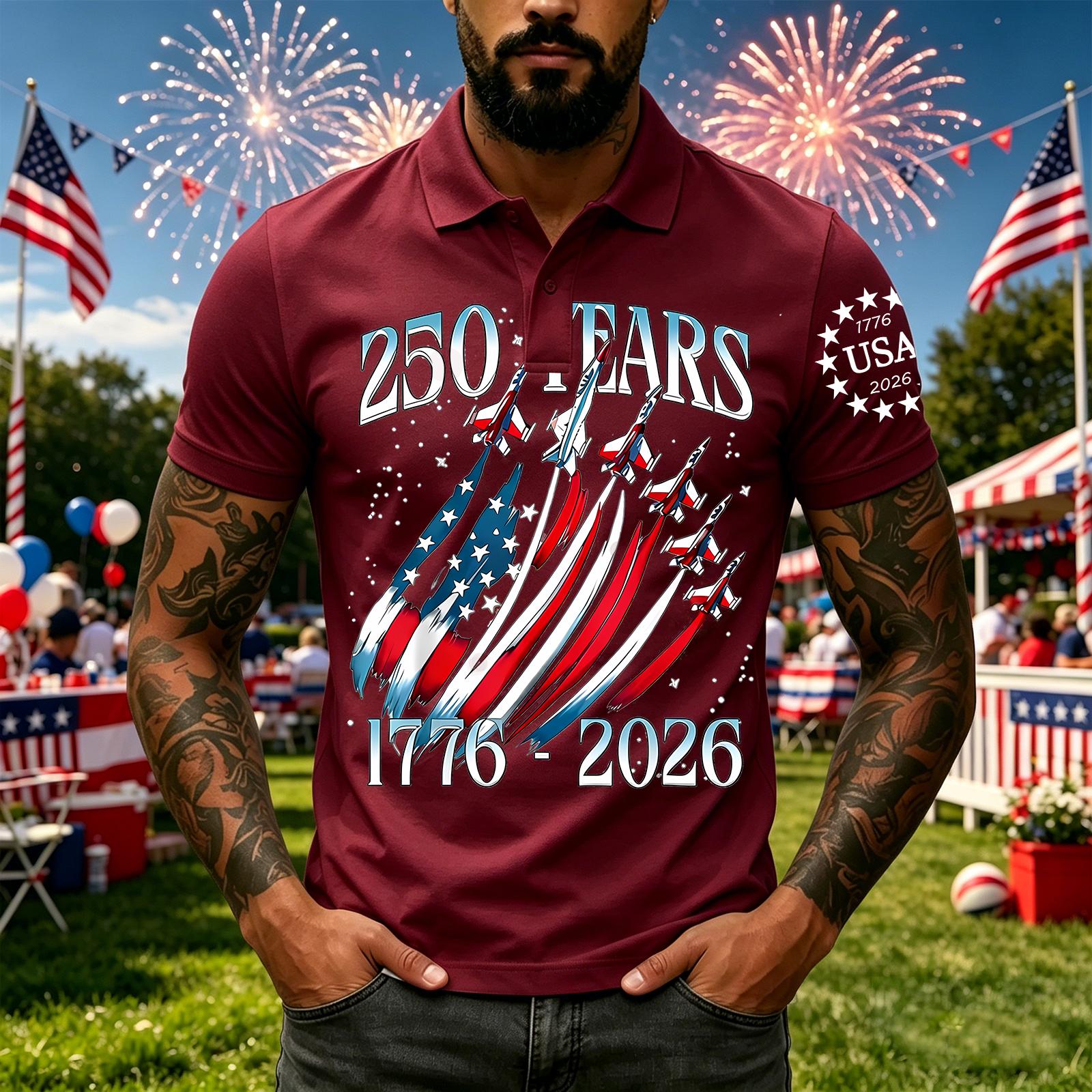 

Men s Casual Short Sleeve Polo Shirt Independence Day Print 250 Years Commemorative Graphic Design Classic Fit Breathable Fabric XXXL винний