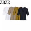 Zbzr Spring New Women Clothes Western Style Fashion V-neck Short Sleeve Multi-Color Comfortable Simple T-shirt 2335155