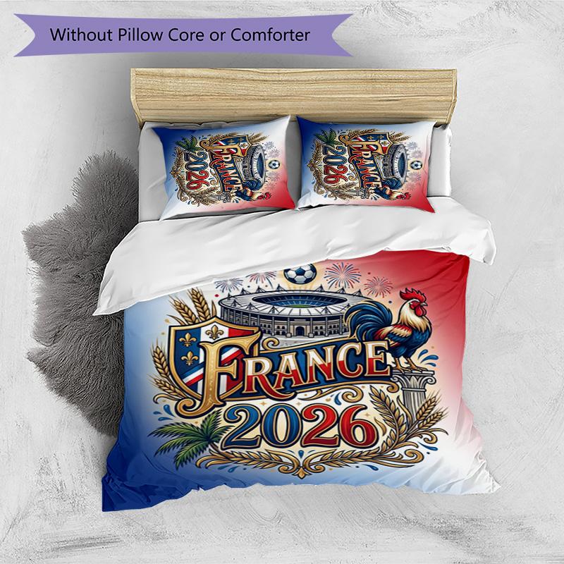 France Football Printed Bedding 3 Piece Set Cozy Breathable Bed Cover Set as Housewarming Holiday Gift
