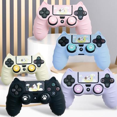 Cartoon Niedliche Silikon PS4 Controller Hülle mit Joystick Kappen, Stickern & Staubschutzring