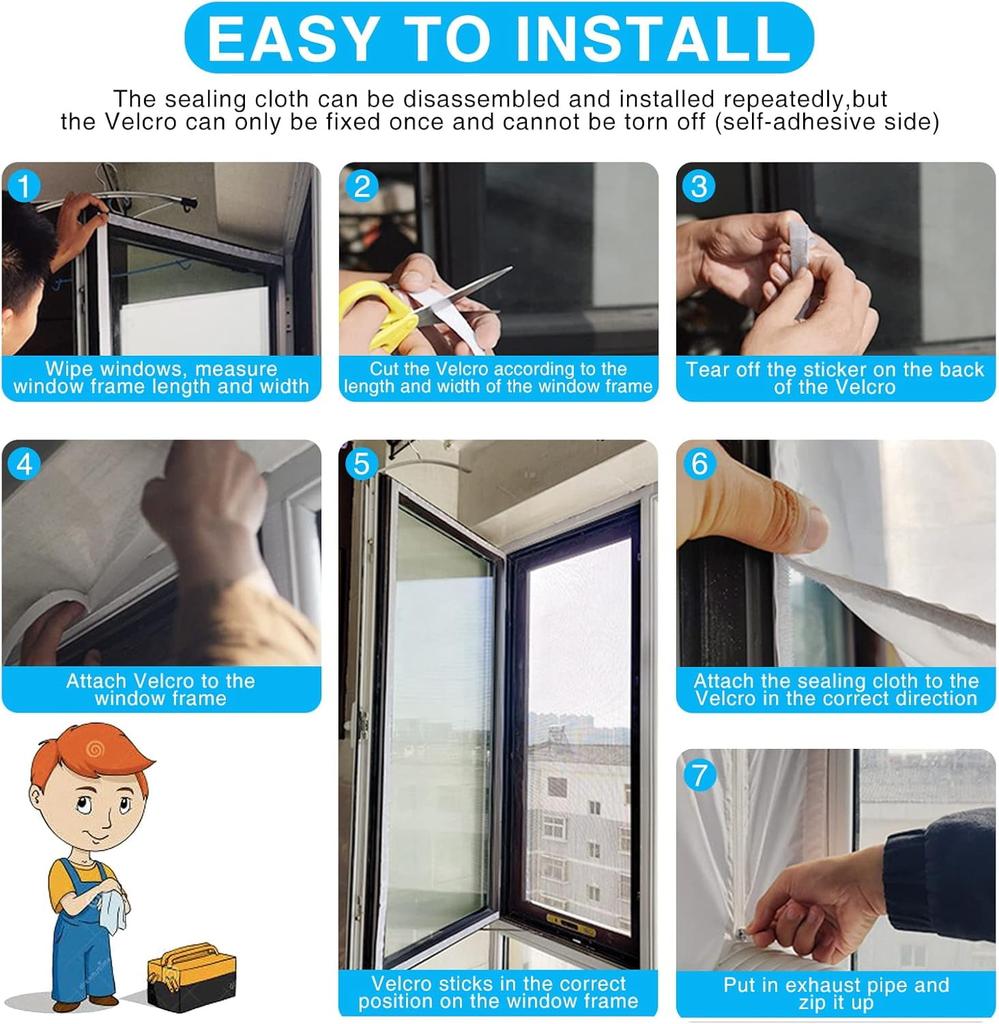 Portable Air Conditioner Seal 400 Cm Casement Window Kit with Universal Coupler Hot Air Stop Design for Energy Efficient Cooling Easy Install AC