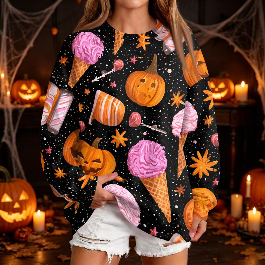 Women's Fashion Casual Halloween Print Neck Sweatshirt