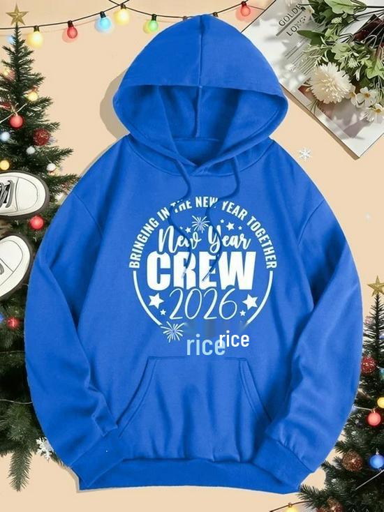 2026 Women's Autumn-Winter Happy New Year Crew Design Hip Hop Pocket Hoodie