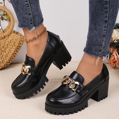 Spring and Autumn New Style Fashionable and Comfortable Round Toe Square Heel Loafers Solid Color Slip-on Casual Shoes for Women