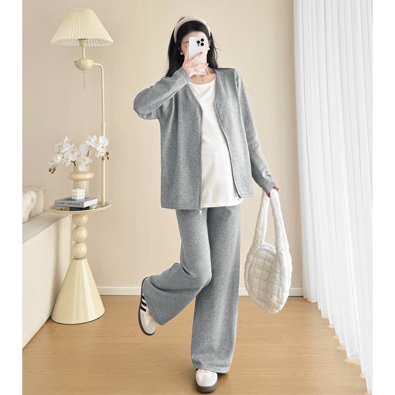2025 Trendy Maternity Autumn Knit Top & Adjustable Wide-Leg Pants Set XL
