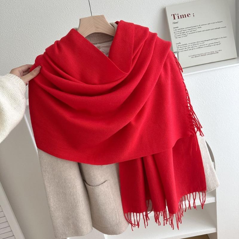 New Solid Color Fringed Scarf Men's and Women's Autumn and Winter Thickened Versatile High-end Shawl Imitation Cashmere Fashion Scarf