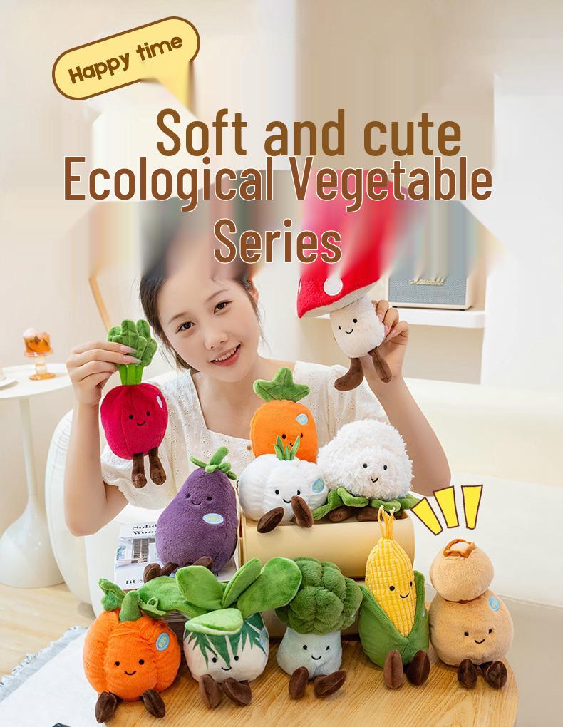 Eco-friendly Vegetable Plush Toy: Red Umbrella Mushroom & Eggplant Doll for Restaurant Decoration