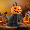 Halloween Decoration Black Cat Pumpkin Statue Resin Collectible Halloween Figurines for Lawn Patio Home Table Decor