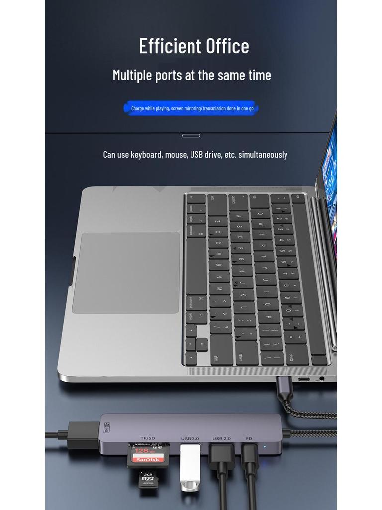 USB-C Laptop-Hub: 100W Ladefunktion, USB 3.0, 4K Screen Casting, SD/TF Erweiterungsdock