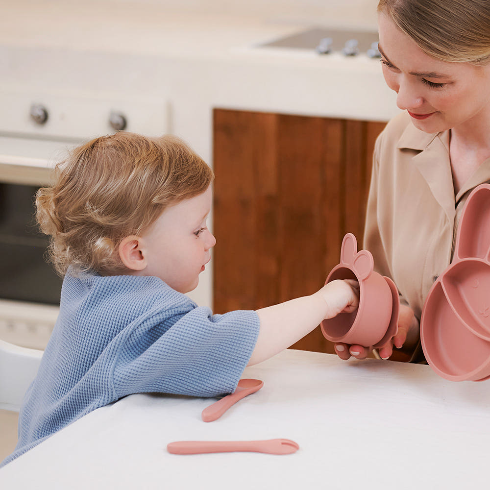 Atti Rabbit Baby Bunny Silicone Suction Bowl Dry Rose Toddler Tableware Self Feeding Container