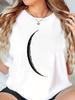 Women's Casual Crew Neck T-Shirt with Crescent Moon Print Solid Short Sleeve Knit Top Y2K Style Moon Graphic Shirt