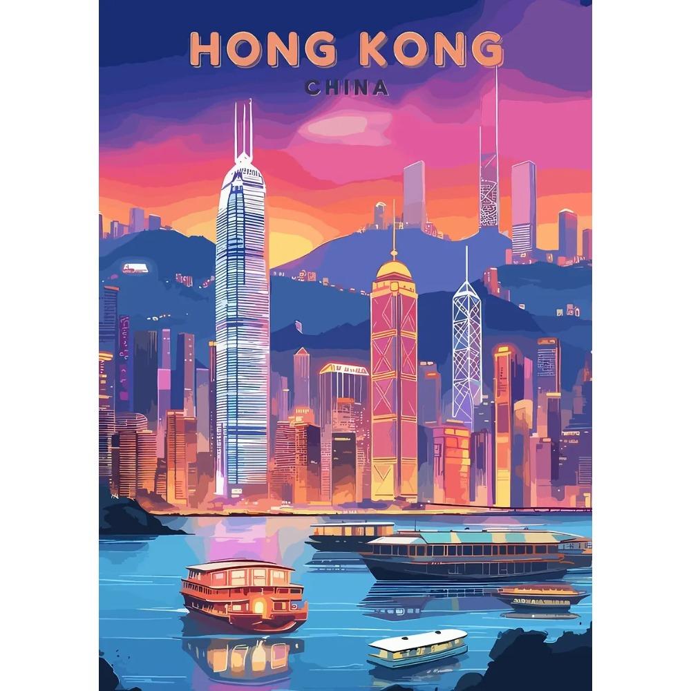 Retro Vibrant Cityscape Street Scene Posters London Double Decker Bus Prints Canvas Painting Wall Art Pictures Home Room Decor