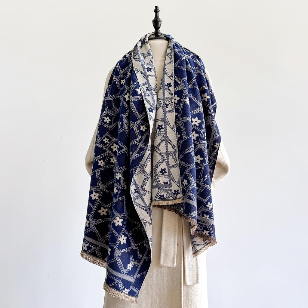 Women Fashion Floral Poncho Imitation Cashmere Winter Warm Scarves Shawl Wrap Thick Pashmina Blanket Soft Female Accessory Scarf