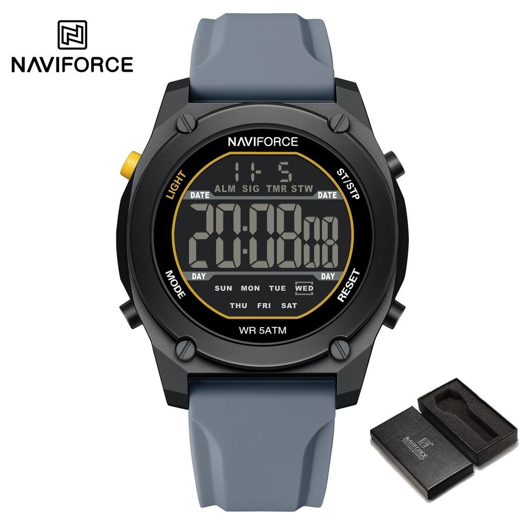 NAVIFORCE Original Men Digital Watch LCD Display Date Calendar Chronograph Alarm Silicone Strap Night Pattern Waterproof Men Watch NF7134