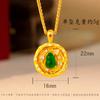 Women Diamond Wealth Basin Green Stone Gourd Gold Pendant 24K Pure Gold AU999 Protective Luck