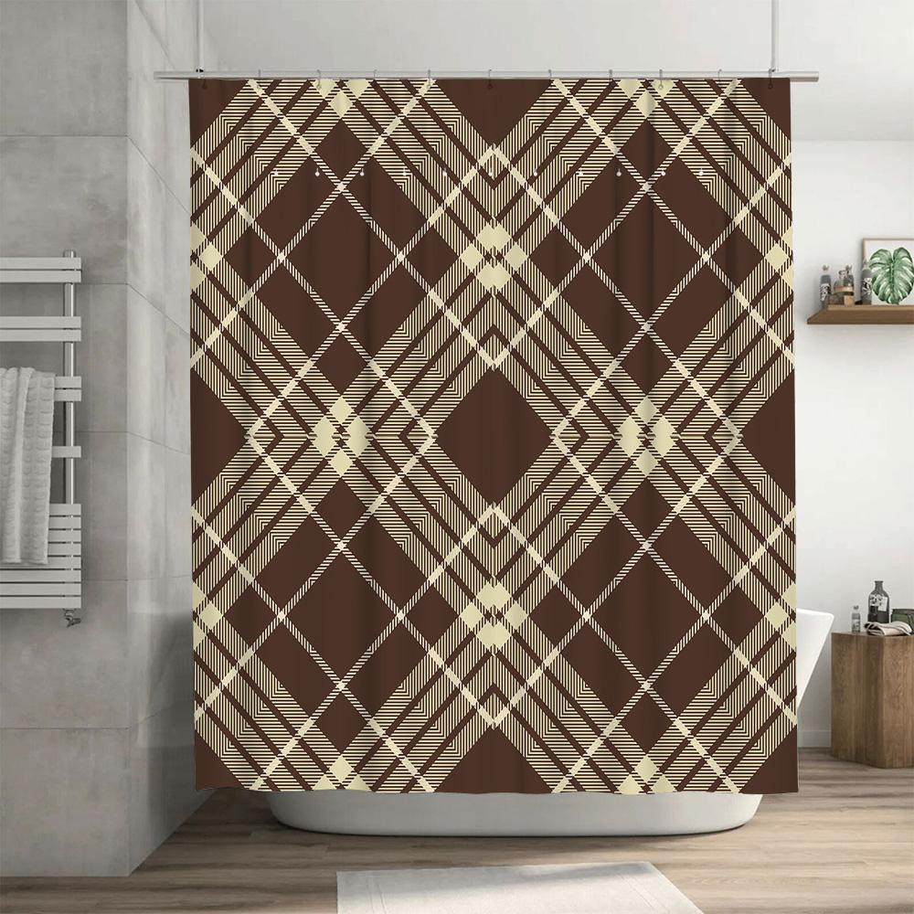 Orange Blue Plaid Shower Curtainmodern Bath Decor With Waterproof Fabric For Home Bathroom Decoration Size Customizable
