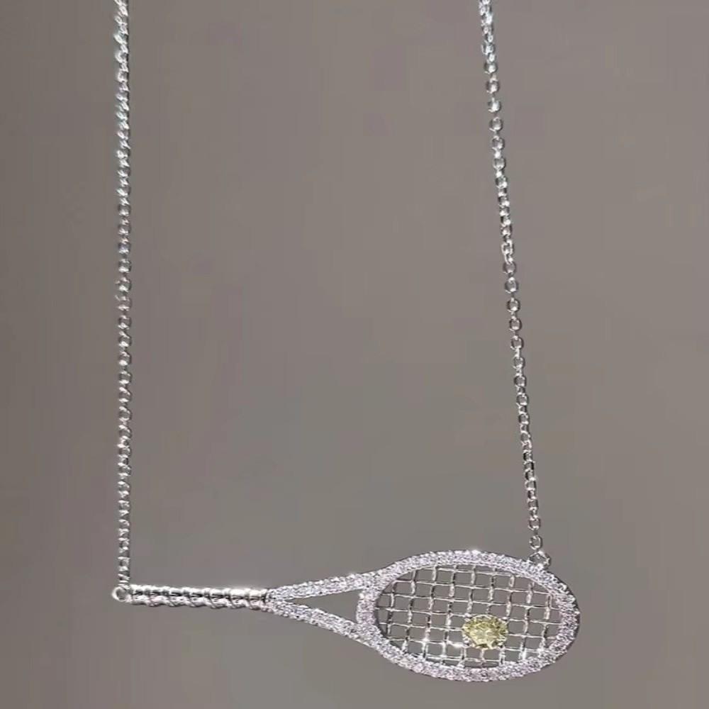 Zirconia Metal Pendant Necklace With Diamonds Sweater Chain Tennis Racket Necklace  Jewelry Gifts