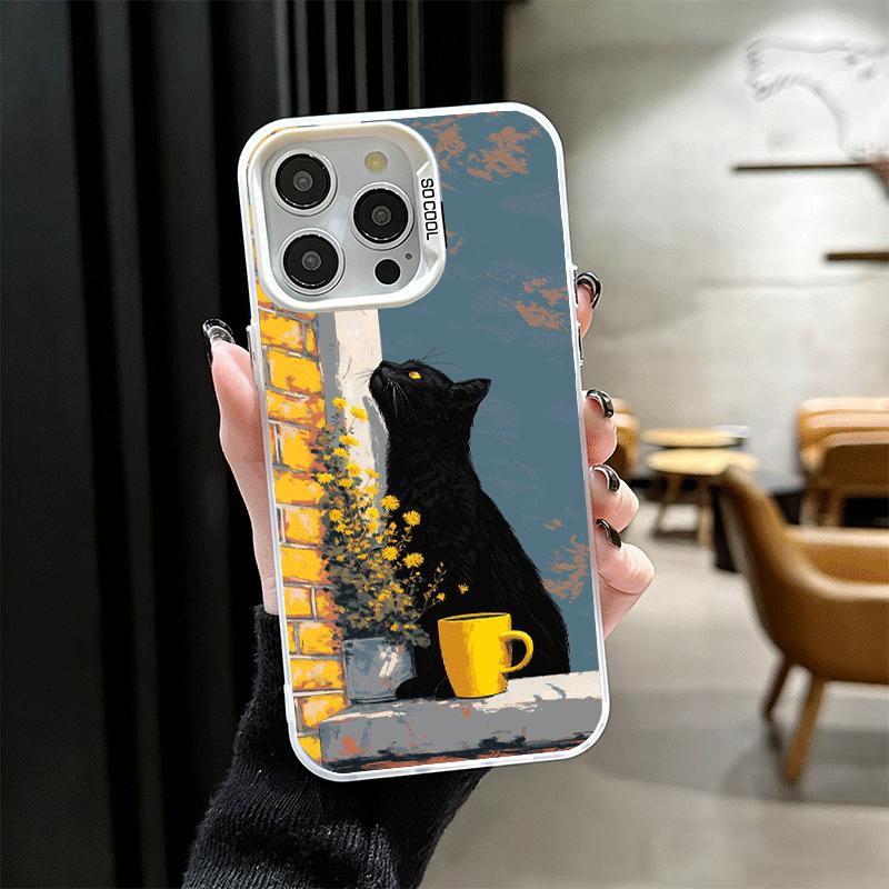Schwarze Katze Ästhetik Muster Stoßfeste Handyhülle für iPhone 17 Air 16 16E 15 Pro Max 14 Plus 13 Mini 12 Rückseite Anti Fall Fu