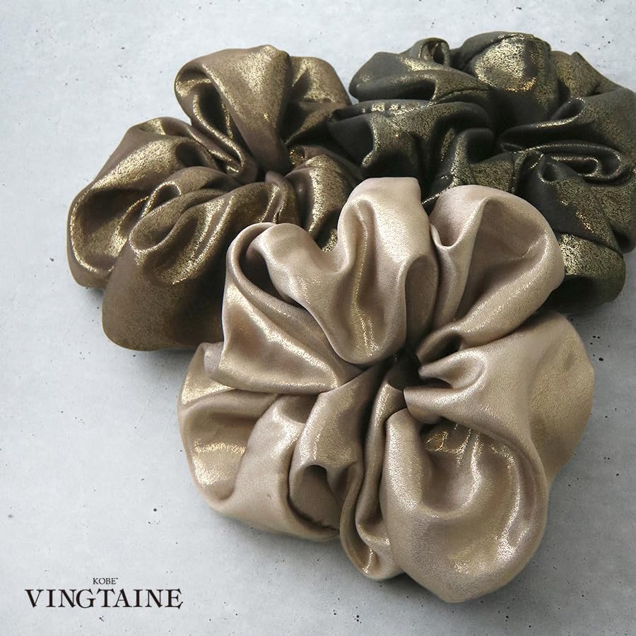 VINGTAINE Metallic Scrunchie Hair Accessory for Gorgeous and Elegant for Updos, Adults, Women's HS-224-BLACK