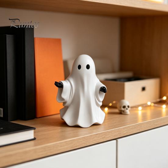 Halloween Party Props Cute White Ghost Resin Figurine, Miniature Figurine Decoration, Matte Room Decor Finish Tabletop Statue for Home Shelf Mini