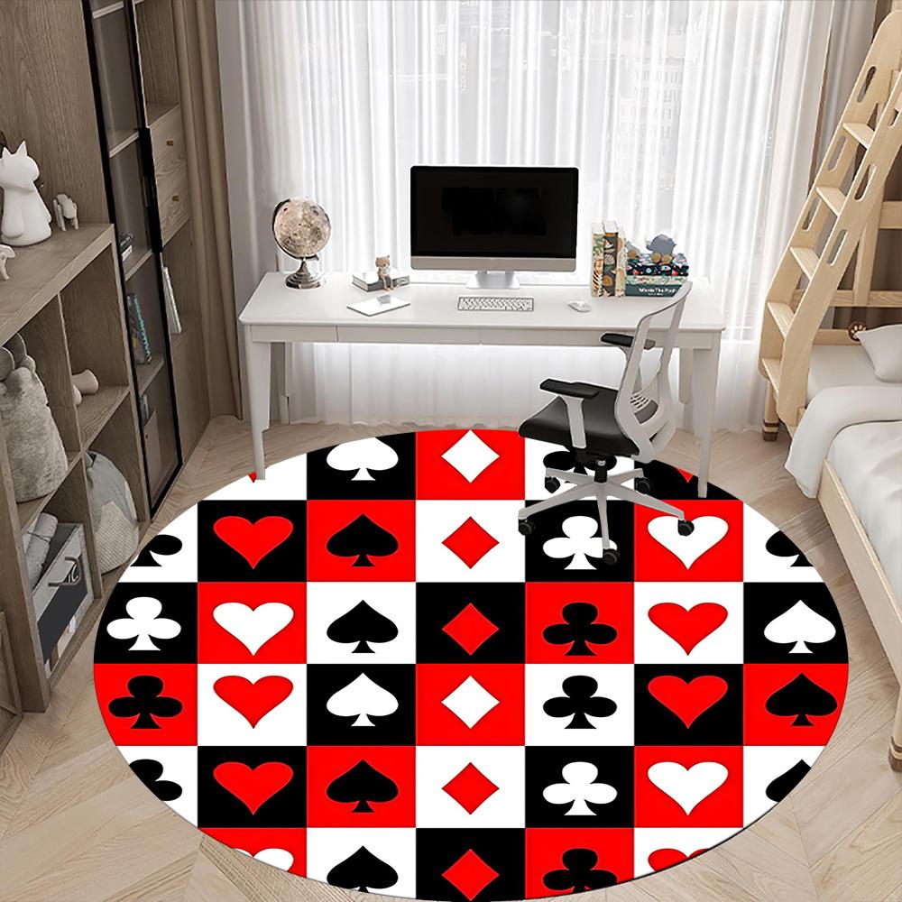 1pc Playing Cards Symbols Office Round Area Rug, Indoor Mat Suitable ForOffice, Under Office Chairs Bedroom Living Room Home Decor, Room Decot176