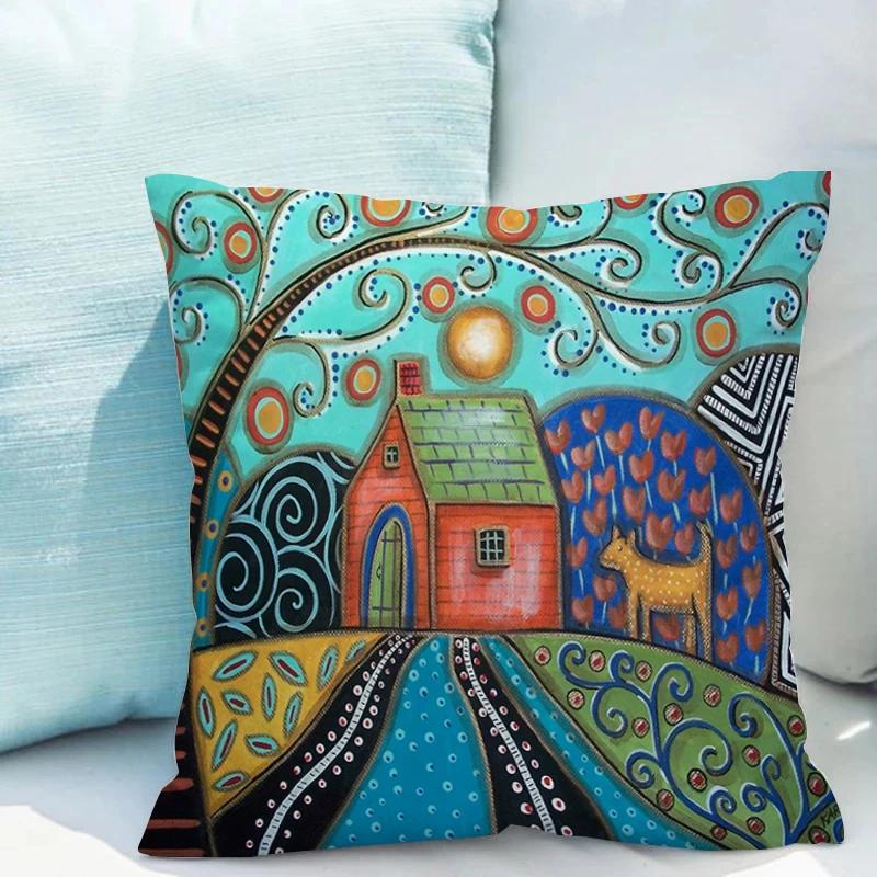 Retro Rural Color Cities Pillows Cushions 40x40 Car Double-sided Printing Room Decor Sofa Pillow Cover Cushion Short Plush Couch
