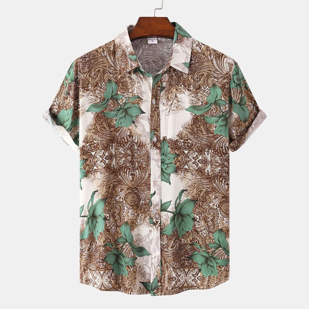 Men's Summer Vacation Casual Hawaiian Style Short Sleeve Printed Top Breathable Comfortable Beach Shirt