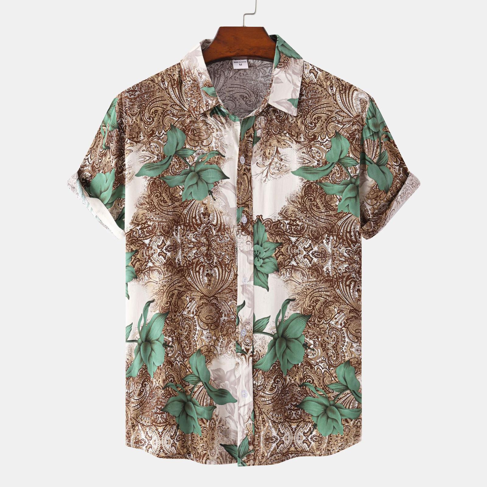 

Men s Summer Vacation Casual Hawaiian Short Sleeve Printed Top Breathable Comfortable Beach Shirt M