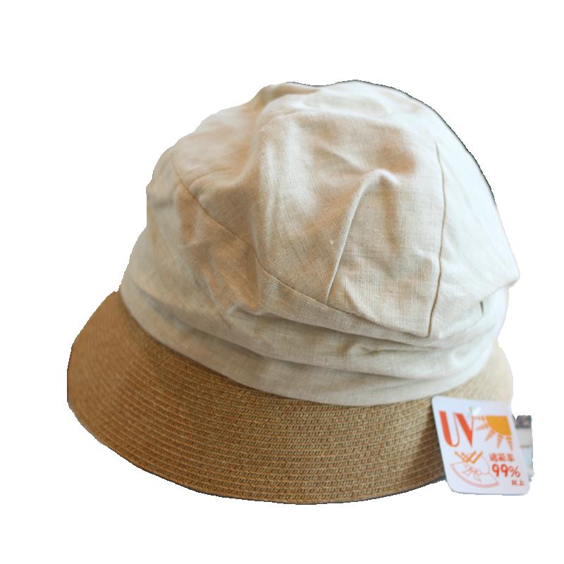 Spring and Summer Literary Cotton and Linen Splicing Straw Bucket Hat Casual Folding Basin Hat Sunscreen Beach Fashion Straw Hat
