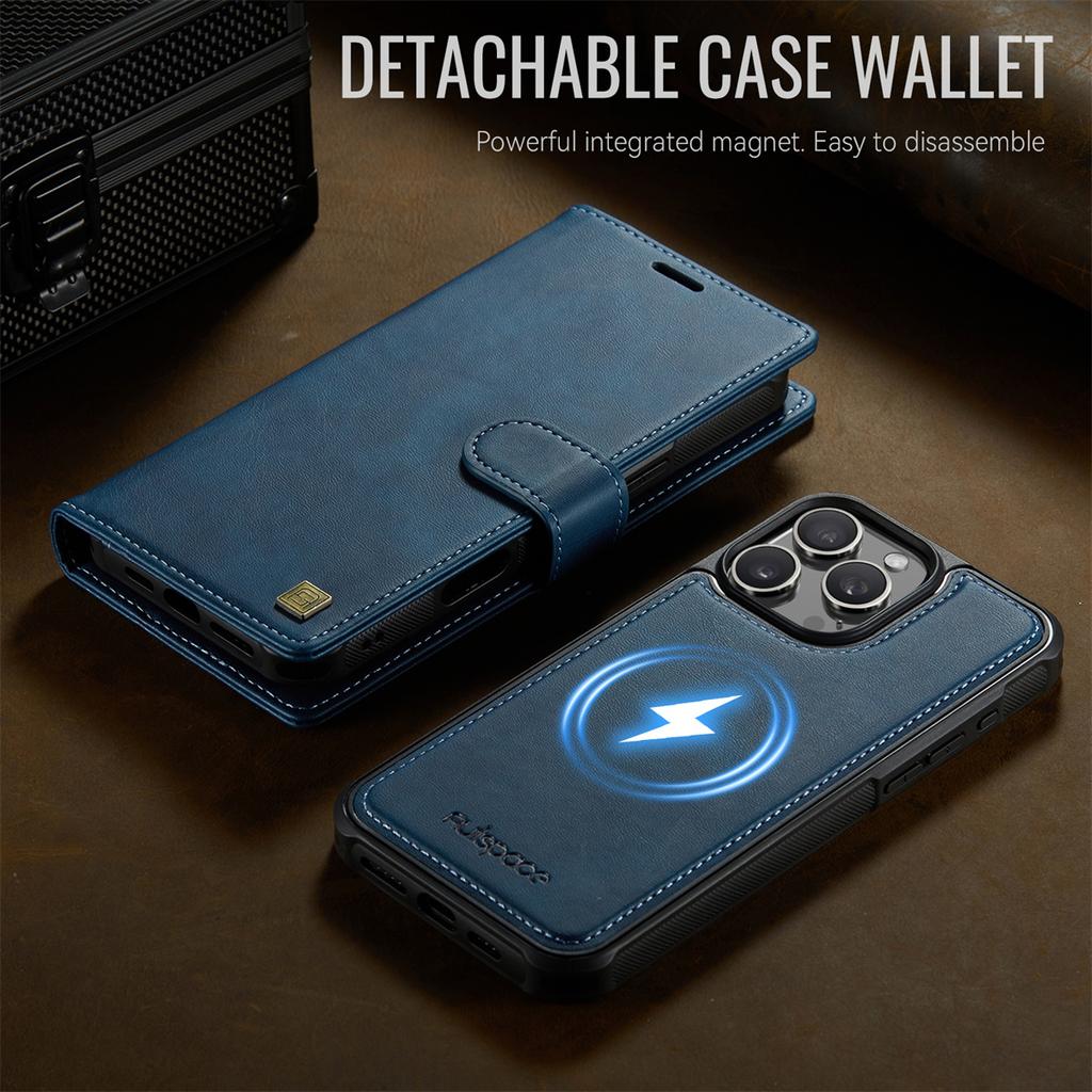 2-in-1 Magnetic Detachable Wallet Case for iPhone 16/16 Pro/16 Pro Max/16 Plus/16e - PU Leather, Card Slots, MagSafe Charging, 360° Protection