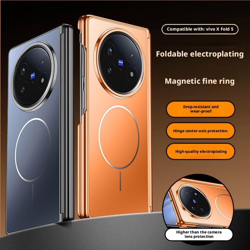 For Vivo X Fold 5 Case Premium Electroplating Central Axis Hinge Protection Magnetic Wireless Charging Hard Back Cover Shell