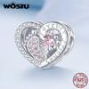 WOSTU 925 Sterling Silver Best Friends Series Pink Pet Paw Heart Charm Infinite Love Beads Fit Original Bracelet DIY Necklace
