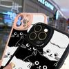Slim Skin Feeling Cartoon Black White Cats Απαλή σιλικόνη PU Δερμάτινο κάλυμμα Θήκη τηλεφώνου για iPhone Samsung Huawei Honor Xiaomi Redmi OPPO Realme Vivo